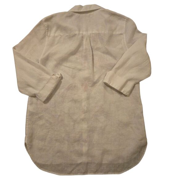 Chico's 100% Linen Tunic Size 1.5 US 10, White Beachy Floral Cottage Boho - Picture 2 of 7